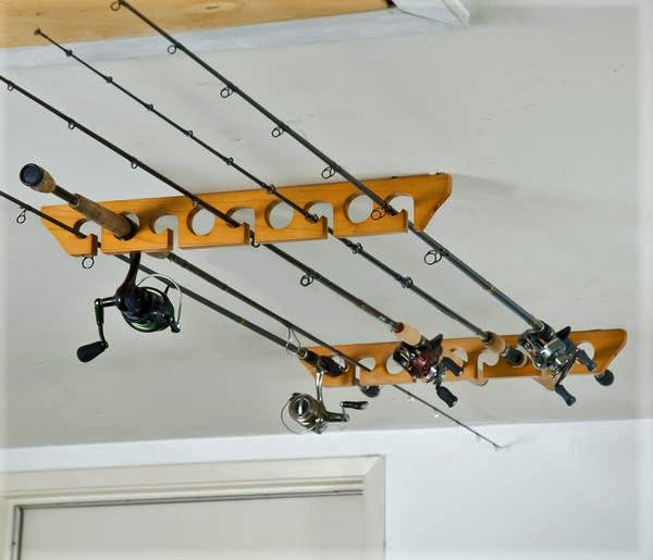 Old Cedar Outfitters Solid Pine Horizontal Ceiling Rack for Fishing Rod Storage, Holds up to 9 Fishing Rods, CPR-009 - color: Pine 9 Rods