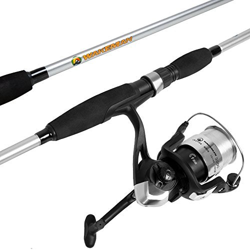 Fiberglass Fishing Pole - Strike Series 78-Inch Collapsible Rod and Spinning Reel Combo, EVA Handle, Pre-Spooled Reel, Fishing Gear for Catching Walleye, Bass, Trout, and More by Wakeman - color: Silver Metallic