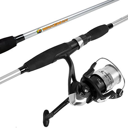 Fiberglass Fishing Pole - Strike Series 78-Inch Collapsible Rod and Spinning Reel Combo, EVA Handle, Pre-Spooled Reel, Fishing Gear for Catching Walleye, Bass, Trout, and More by Wakeman - color: Silver Metallic