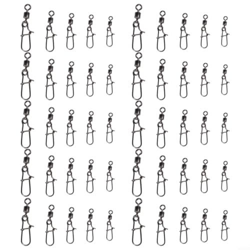 Fishing Swivels and Snaps Connector Assortment Kit 4# 6# 8# 10# 12# Copper Iron Wear-Resistant Tackle for Freshwater Saltwater Fishing Black 50 Pieces