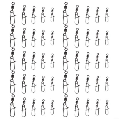 Fishing Swivels and Snaps Connector Assortment Kit 4# 6# 8# 10# 12# Copper Iron Wear-Resistant Tackle for Freshwater Saltwater Fishing Black 50 Pieces