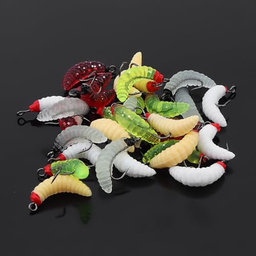 30pcs Soft Maggot Baits Fake Bread Worms, Silicone Baits Bread Worm Fishing Lure, Soft Maggots Fishing Bait for Crappie Bass Trout