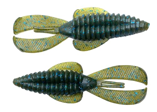 Phat Pak Baits - Swamp Monster Rage Bug Style Plastic Beaver Creature Bait Punching Bass Fishing Lure 20ct 4" - color: Green Pumpkin Blue Flake