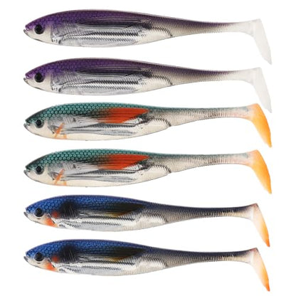 6pcs Fishing Soft Lure Plastic Bait T Tail, Paddle Tail Swimbaits Artificial Bait, Minnow Lures for Bass Pike Trout Perch Fishing Accessory for Saltwater Freshwater