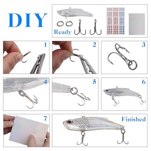 Blank Fishing Lure Kit,Unpainted Popper Plug Lures DIY Crank Bait Set Fishing Pliers Treble Hooks 3D/4D Lure Eyes Bait Sticker Split Rings,Fish Tackle Accessories Kits - color: Lure Kit-12pcs
