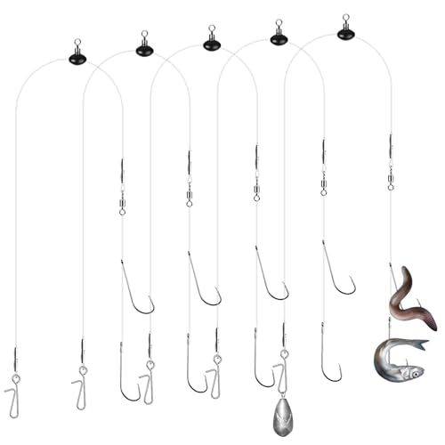 DONQL 5pcs Sea Fishing Rigs, Pre Tie Flapper Pulley Rigs Double Hooks, Deep Drop Snapper Rig for Beach Casting Shore Fishing Flounder Halibut Whiting Striped, 3 Size Available1/0, 2/0, 3/0