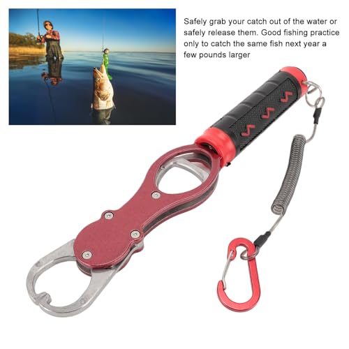 Fish Lip Gripper, Fish Lip Gripper with Scale Aluminum Alloy Grabber Multifunctional Fishing Tool for Men (Red - color: Red