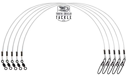5 Pack 130 lb. Premium Fluorocarbon Tooth Shield Tackle Musky Leaders Muskie Pike Leader (Crane Swivel)
