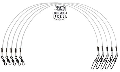 5 Pack 130 lb. Premium Fluorocarbon Tooth Shield Tackle Musky Leaders Muskie Pike Leader (Crane Swivel)