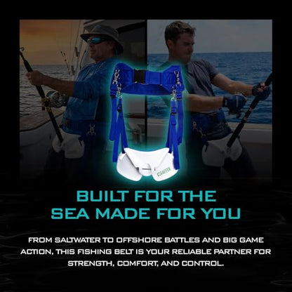 GAFFER SPORTFISHING Wide Body Adjustable Fishing Belt with Rod Holder - EVA Foam Padding, Ideal for Boat Fishing - color: Blue - 28 to 48 Inches