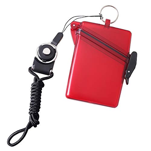 Sport Waterproof ID Card Badge Holder Case with Lanyard Cover Multiple Credit Cards, Registration, ins Card Heavy Duty Durable Locker,Dry Box (Red) - color: Red