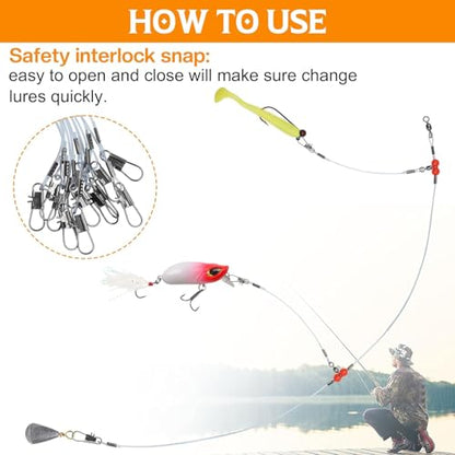 Fishing Leader Rigs Saltwater Tackle Rigs with Swivels Snaps, High Strength Wire Leaders Rigging Surf Fishing Gear Equipment for Lures Bait Hooks Catfish Walleye - color: Blue Nylon Leader, size: 24PCS, style: 2 Arm