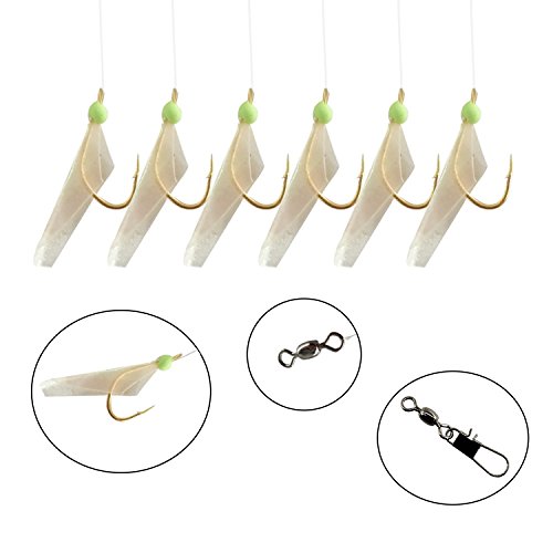 Fishing Bait Rigs Saltwater, 10Packs Surf Fishing Rigs with Fish Skin Feather Fishing Hooks Swivels Glow Beads Rigs Sea Bass Rigs Fishing Bait Lures - color: BVB, size: 8#