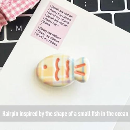 6 Pcs Little Fish Snap Hair Clips Resin Yellow Plaid Fish Design Small Hairpin No Slip Cute Headwear for Frontal Hair Accessories Cute Gifts for Women Styling - color: Style 10
