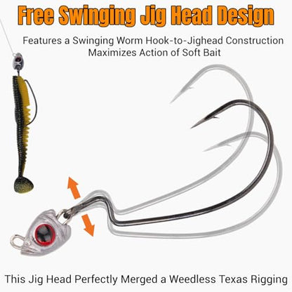 Vivid Fish Eyes Swimbait Jig Heads for Fishing, 15Pcs Swing Bass Jigheads Lifelike Weedless Jig Heads for Ned Rig or Texas Rig 1/8 3/16 1/4 3/8 1/2oz - size: 1/4oz-3/0, 15Pcs