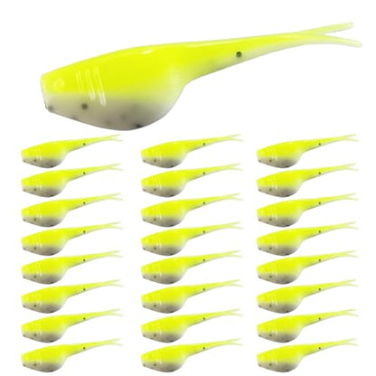 Split-Tail Crappie Lures - 24pcs Soft Plastic Lures for Bluegill, Panfish, Trout, Bass - color: Yellow-white
