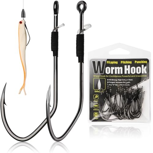 Dovesun Weedless Worm Hooks, Straight Shank Wacky Rig Hooks, 30 Pack | 4X Strong High-Carbon Steel, Texas Rig Hooks, Baitholder Nylon Wire Wrap or Wire Weed Guard, Sizes 1/0-3/0, Bass Fishing - size: 2/0 * 30PCS, style: Professional "V" Hook With Baitkeep