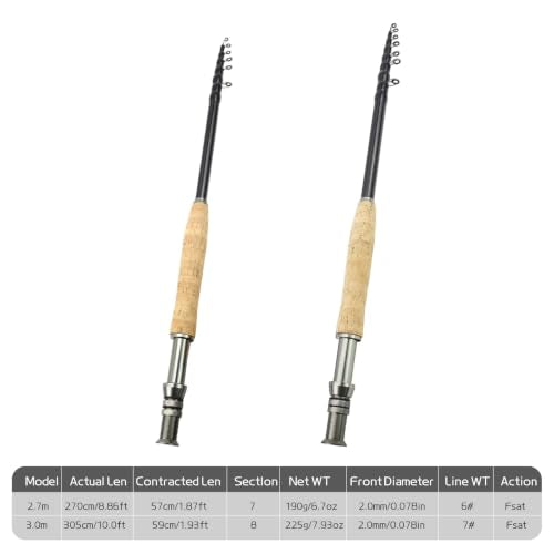Telescopic Fly Fishing Rod and Reel Combo Kit Carbon Fiber Complete Fly Fishing Set - size: 9FT 5/6WT