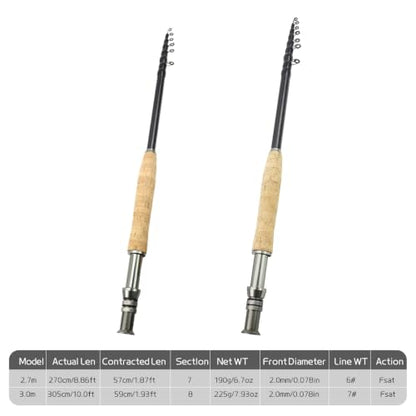 Telescopic Fly Fishing Rod and Reel Combo Kit Carbon Fiber Complete Fly Fishing Set - size: 9FT 5/6WT