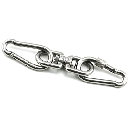 1PCS M6 Double Ended Swivel Eye Hook 304 Stainless Steel Eye to Eye Swivel Shackle Ring Connector + 2PCS M6 Snap Hook - size: M6