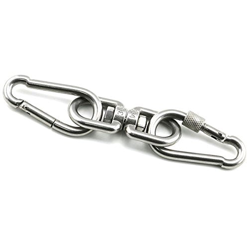 1PCS M6 Double Ended Swivel Eye Hook 304 Stainless Steel Eye to Eye Swivel Shackle Ring Connector + 2PCS M6 Snap Hook - size: M6