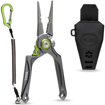 8 Inch Fishing Pliers, Cut Braided and Fluorocarbon Lines, Hook Remover, Lockable, Split Ring, Multi Tool, Ocean Fishing, Fly Fishing, Ice Fishing, Hard Rubberized Sheath, Gift for Fisherman