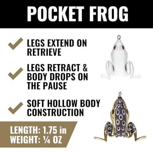 Lunkerhunt Topwater Frog Lures Fishing Lures Kit (3-Pack) | Most Realistic Frog Soft Swimbaits with Weedless Hooks for Freshwater | Combat, Popping Frog for Bass Trout Pike Snakehead Bluegill