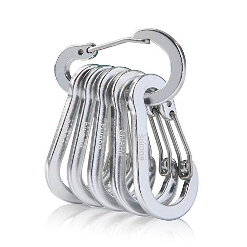Booms Fishing CC1 Multi-Use Carabiner Clip, 6 Pack Small Caribeener Clips, Mini Keychain Caribeaner Clip 2 inch, Aluminum D Ring Carabiners, Multi-Colored - color: Silver, 6pcs