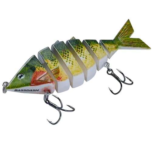 BASSDASH Bone Swimbait Multi Jointed Hard Fishing Lure for Bass Trout Bluegill Pike with Angled Cut Segments - color: Green Bluegill