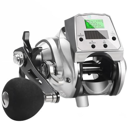Digital Baitcasting Fishing Reel with LCD Display,8 oz Ultralight Electric Baitcaster Reel, 22-35 Lb Max Drag,6.3:1/7.2:1 Gear Ratio,Left/Right Handed,Compact Design for Freshwater & Saltwater - color: Silver-Left Hand, size: 35Lb-12 Smart-Solar Panel