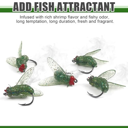 Bionic Fly Fishing Bait, 18/36pcs Fly Fishing Flies Lures Kit Trout Jigs Swimbait Dry Flies Trout Panfish Lures Freshwater Saltwater Flies Fly Fishing Hook Artificial Soft Bait - style: Green-18pcs
