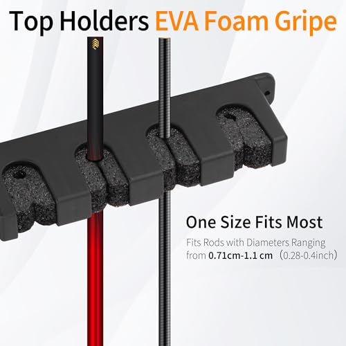 Fishing Rod Holder Wall Mount, EVA Foam Rod Stands for Fishing Rods, Vertical/Horizontal Storage Rack, 4 Rod Capacity for Family Wall Garage Storage - size: 4 rods
