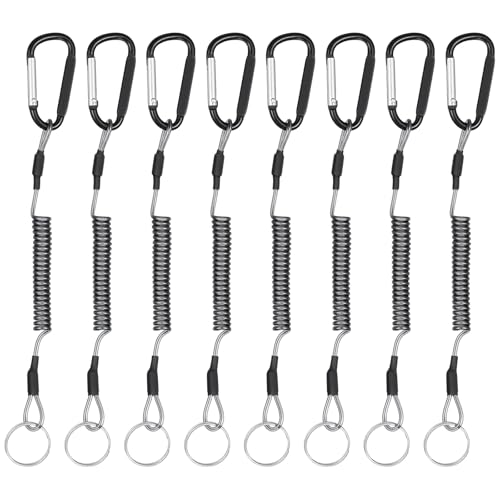 8 Pcs Retractable Safety Coiled Lanyard Heavy Duty Fishing Lanyard with Carabiner Kayak Retractable Tool Leash Keychain Fishing Rod Safety Lanyards for Fish Equipment Keys Cards Tools
