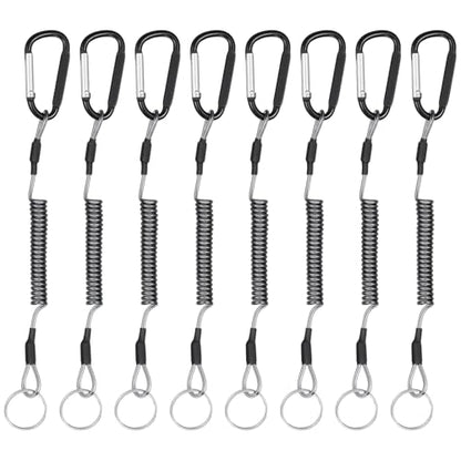 8 Pcs Retractable Safety Coiled Lanyard Heavy Duty Fishing Lanyard with Carabiner Kayak Retractable Tool Leash Keychain Fishing Rod Safety Lanyards for Fish Equipment Keys Cards Tools