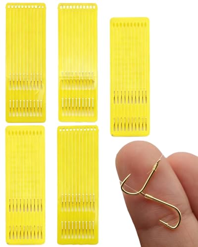 Pre-Tied Leader Hooks with Portable Plastic Board Organizer,Barb Hooks with Nylon Fishing Line (5 Packs, 10 Pieces per Pack), Sharp Double Hook Design for Carp Fishing - size: 2-6