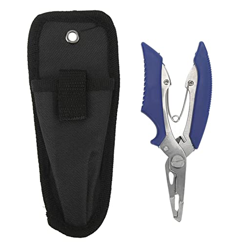 Fishing Pliers Multi Function Lure Pliers with Curved Mouth Stainless Steel Fishing Hook Remover and Line Cutting Scissors Braid Cutters for Outdoor Fishing Durable (Blue) - color: Blue