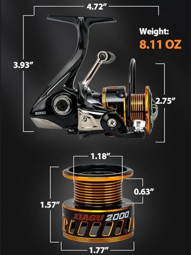 Jenseits Lightweight Spinning Fishing Reel, Sealed Carbon Fiber Up to 20 LB Max Drag, 5+1/6+1BB for Freshwater, 5.2:1 Gear Ratio,CNC Aluminum Spool,1000 Perfect for Ice Fishing, 2000-5000 Series - size: XJ-2000