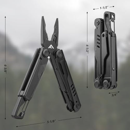 FLISSA 15-in-1 Multi-tool Pliers with Sheath, Portable Pocket Knife with Safety Locking System, Belt Clip and Sheath for Outdoors, Survival, Camping, Fishing, Hunting