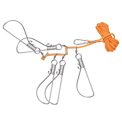 Fishing Stringer, 5m Steel Cable Stainless Steel Heavy Duty Fish Stringer, Trout with 5 Lock Snaps Orange Float Ball for Kayak Hiking Outdoor Fishing