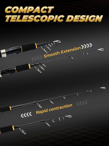 Jenseits 7FT Fishing Rod, 24T Carbon Fiber Telescopic & 4-Piece Travel Rod, Spin and Cast Options, Stainless Steel Guides with Ceramic Inserts, for Bass, Trout, Catfish, Freshwater & Inshore Fishing - size: Spin-7ft-Medium-Fast