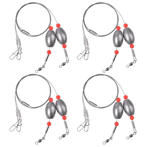 Egg Sinkers Fishing Weight Rigs, 8pcs Stainless Steel Wire Leader Rigs with Sinker Weights Carolina Rig for Flounder Catfish Saltwater Fishing 1/2oz-2oz - size: 1.5oz-8pcs