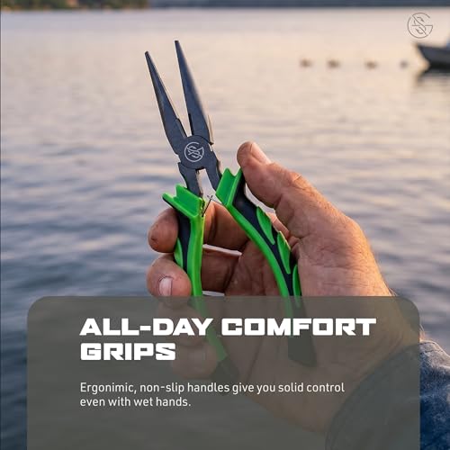 Googan Squad 6 Inch Aluminum Fishing Pliers with Spring Loaded Jaws and Soft Grip Handles for Hook Removal, Line Cutting and Crimping - style: 6" Aluminum Pliers