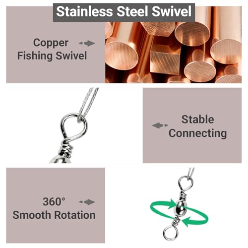 QISHUO Stainless Steel Fishing Leader Saltwater Snap Rigs Wire Leader Line High Strength Fishing Leaders Bait White Nickel 60pcs