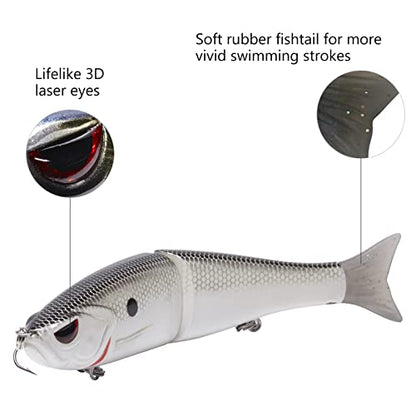 Bassdash SwimShad Glide Baits Jointed Swimbait Bass Pike Salmon Trout Muskie Fishing Lure - color: White Shad, size: 7in/2.2oz