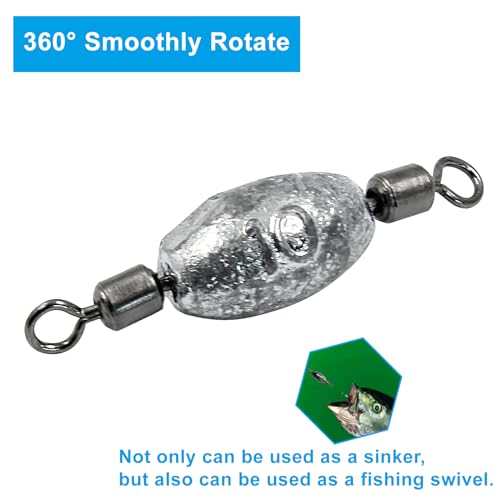 Uenhoy Fishing Weights Inline Trolling Fishing Sinker Tackle with Inner Swivels, Oval Drop Casting Fishing Weight Sinkers - size: 3/8 oz, 20pcs