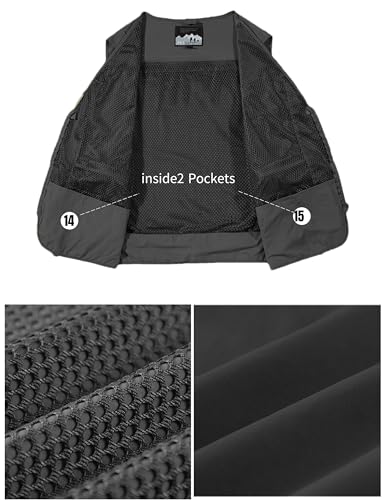 Men's Lightweight Mesh Fishing Vest Utility Outdoor Multi-Pocket Hunting Cargo Vest - color: Black, size: XX-Large