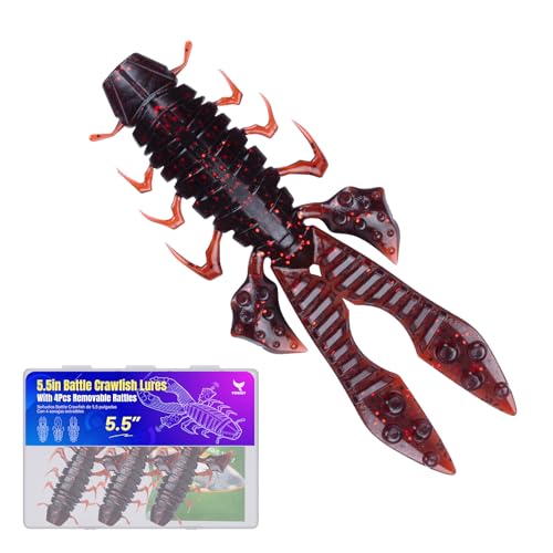 Crawfish Lure 5.5", Soft Plastic Crawdad Creature Bait with Rattles, Weedless Bass Fishing Lure, Realistic Fishing Lures for Freshwater & Saltwater, 3 Pack Red Green Blue - color: Red (box)