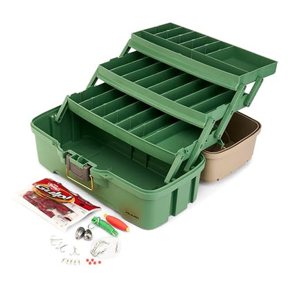 Plano Three-Tray Tackle Box Catfish Kit, Green/Tan, Rust-Proof Brass Latch, Top-Access Tray Compartments with Deep Storage, Made in the USA, Portable Fishing Gear Storage Organizer - style: Catfish