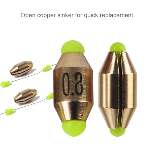 Conskyee 8pcs Brass Fishing Sinkers Rubber Core Assorted Weights | saltwater corrosion resistant, 8 weights 1.9g-11.2g, easy change without retying, twist-lock rubber core
