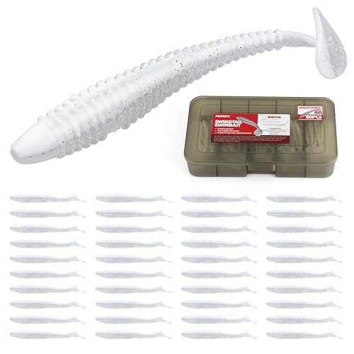 Paddle Tail Swimbaits 100/80/50PCS, 5/4/3/2 inch Soft Fishing Lures Bulk Pack – Durable Lifelike Action Lures for Bass, Trout, Crappie – Freshwater & Saltwater Fishing Gifts - color: White Pearl, size: 4in, 80pcs